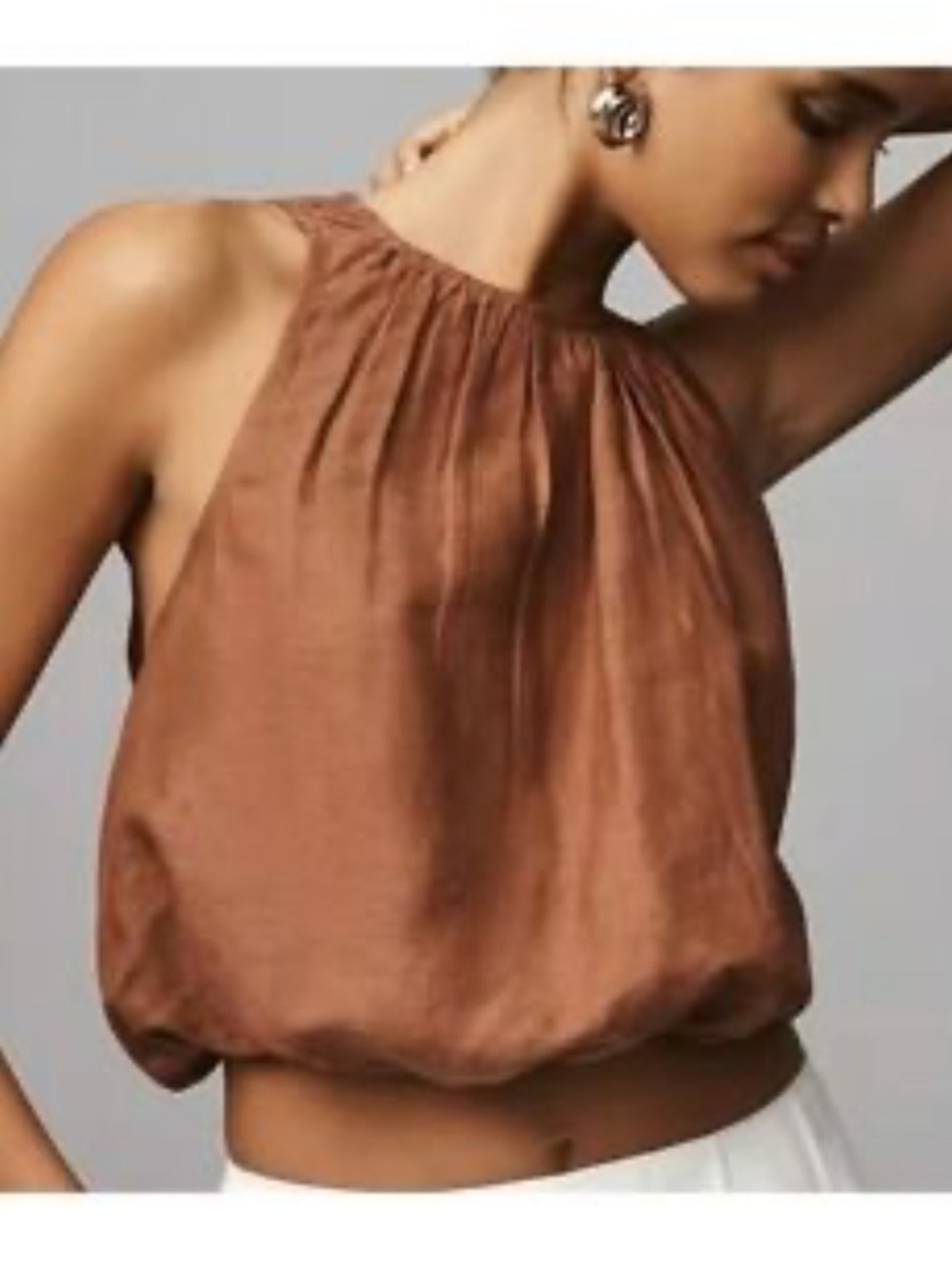 Anthropologie Brown linen Bubble Hem crop Tank